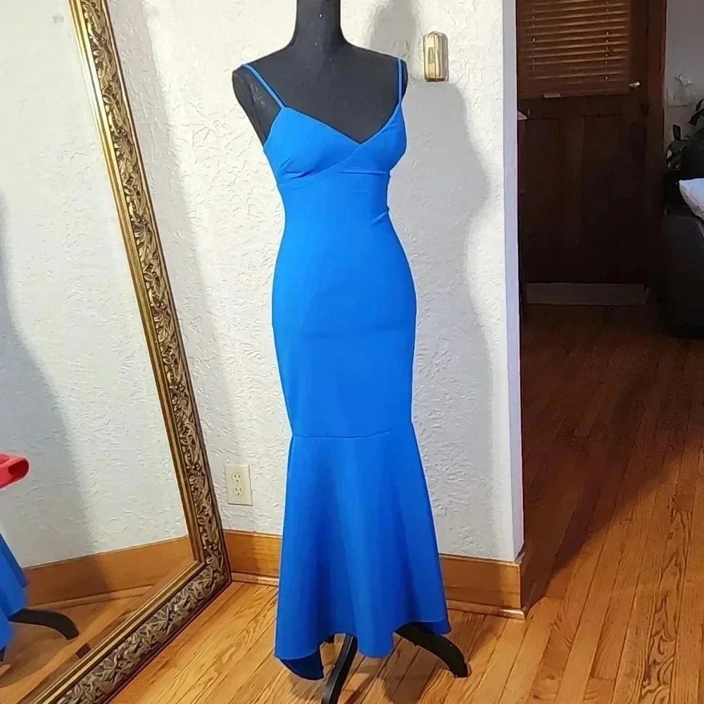 Likely Christiana Slip Gown dress 👗 w/ flounce hem in Olympic blue. Like new - Picture 5 of 11
